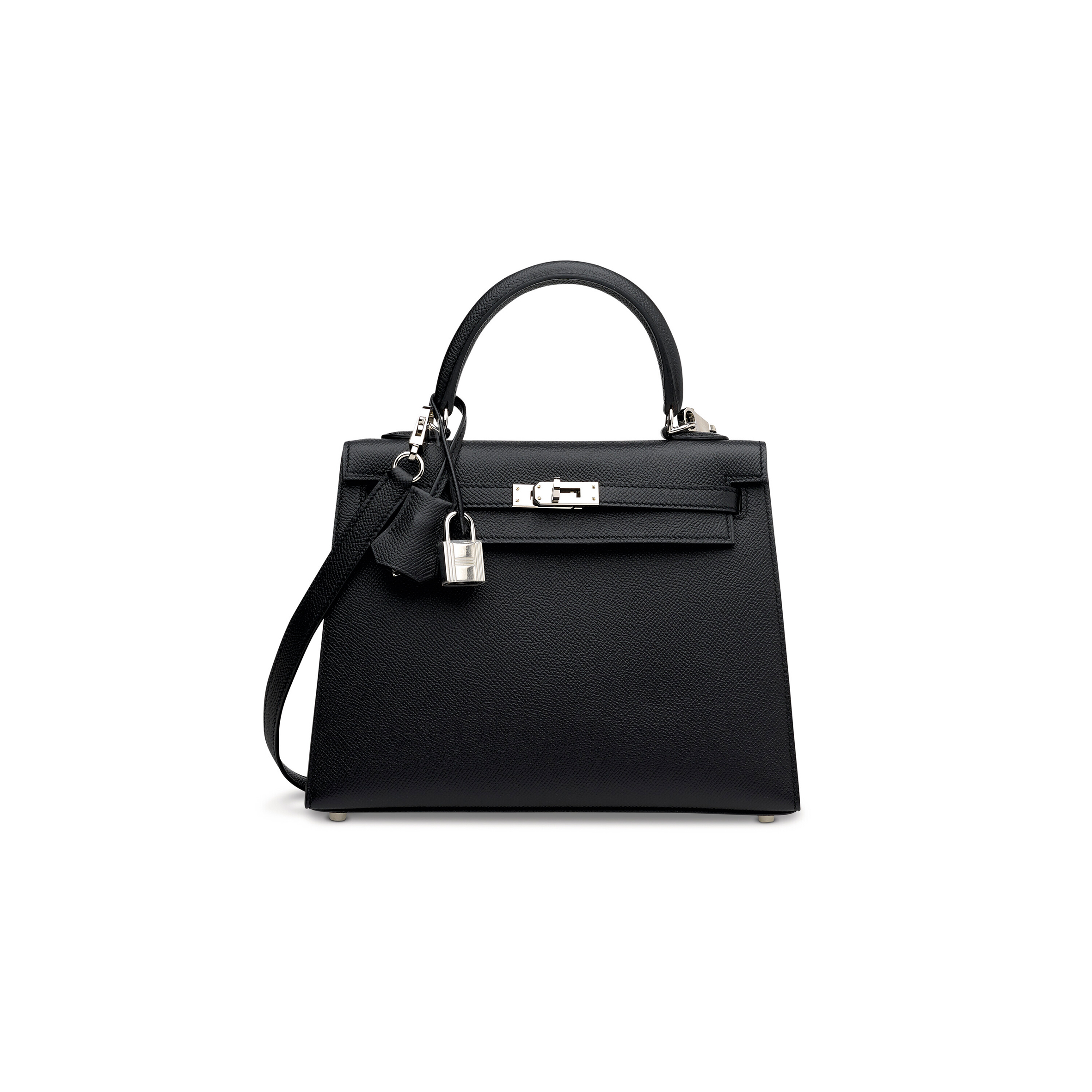 HERMÈS MASTER A BLACK EPSOM LEATHER SELLIER KELLY 25 WITH PALLADIUM HARDWARE (25*17*7cm) 